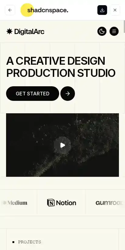 Digital Arc home page on mobile