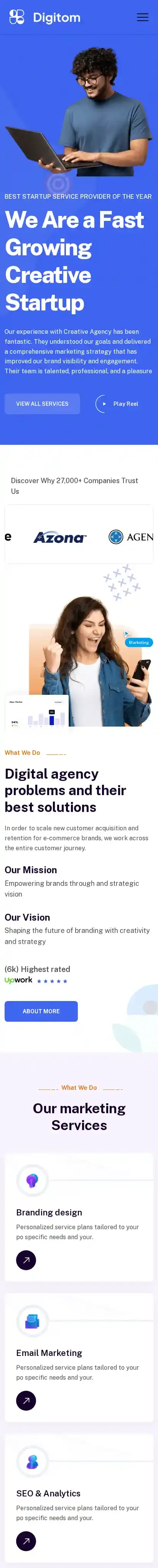 Digitom home page on mobile
