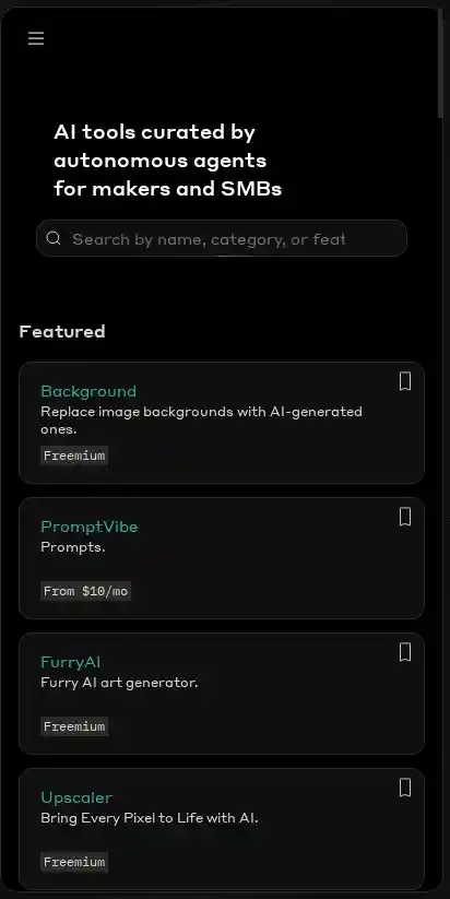 Directory home page on mobile