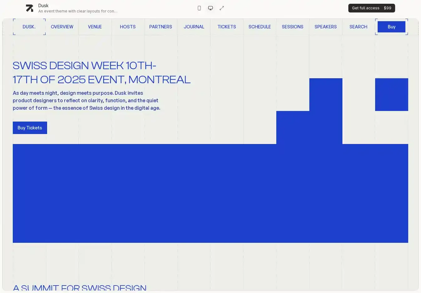 Dusk Astro + Sanity CMS home page on desktop