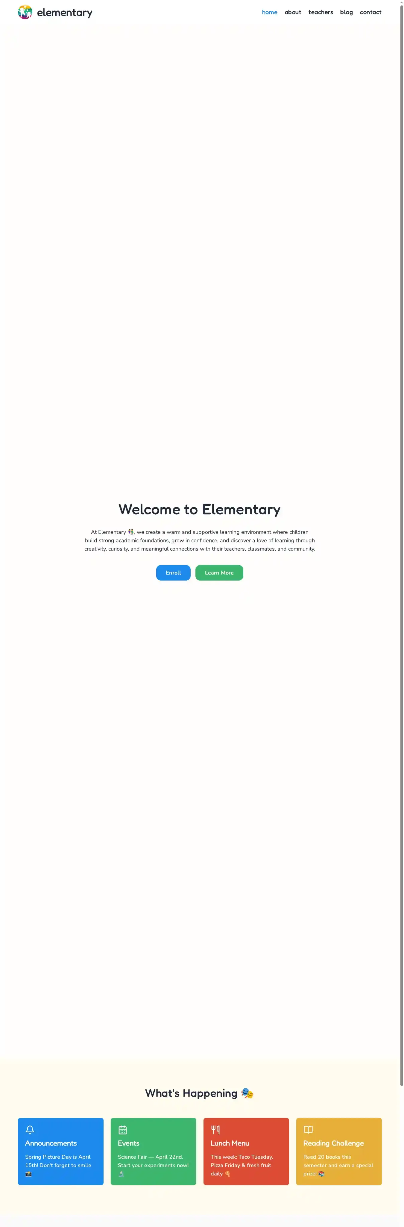 Elementary home page on desktop