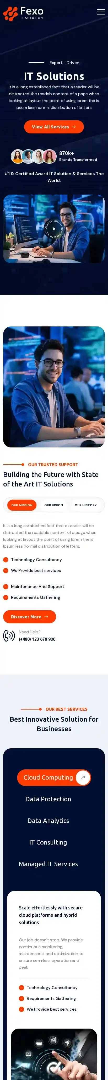 Fexo home page on mobile