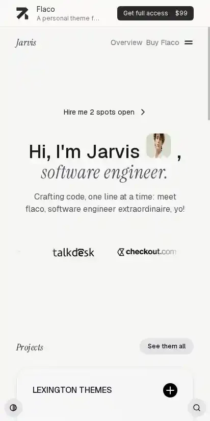 Flaco Astro + Sanity CMS home page on mobile