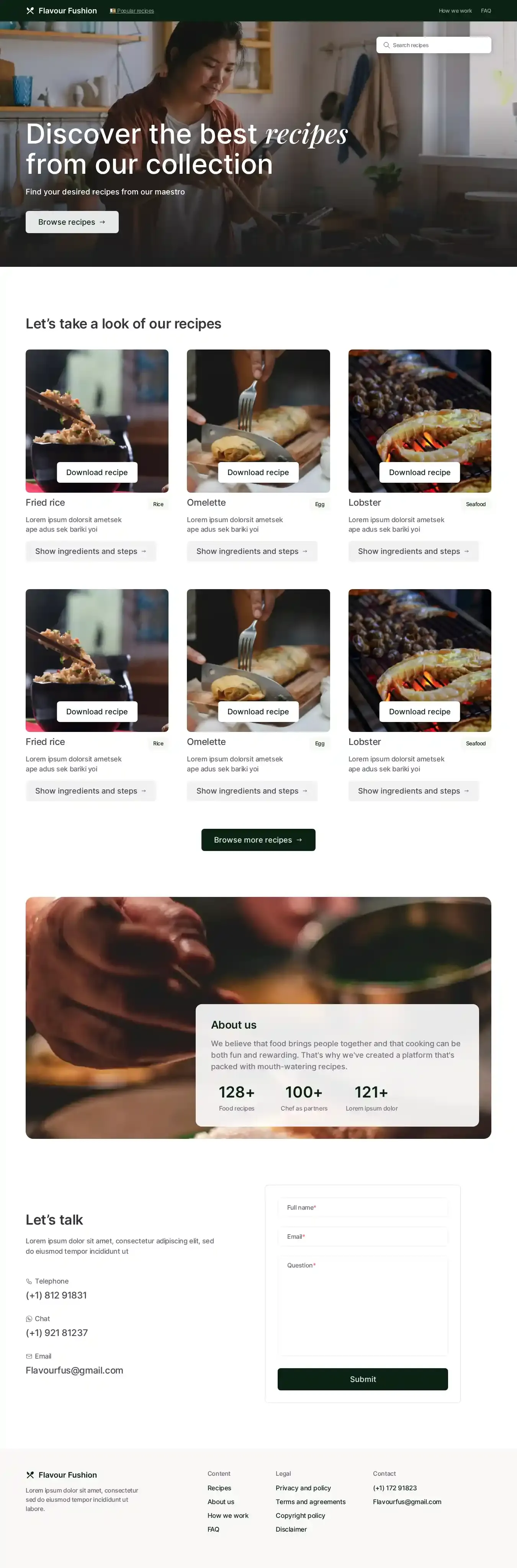 Flavour Fushion - recipes website home page on desktop