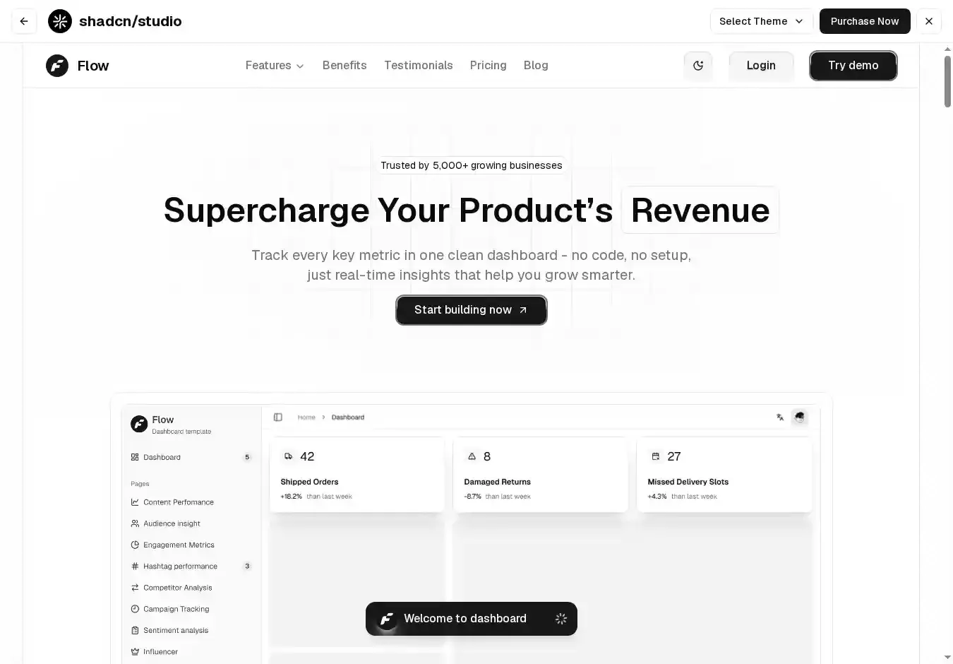 Flow home page on desktop