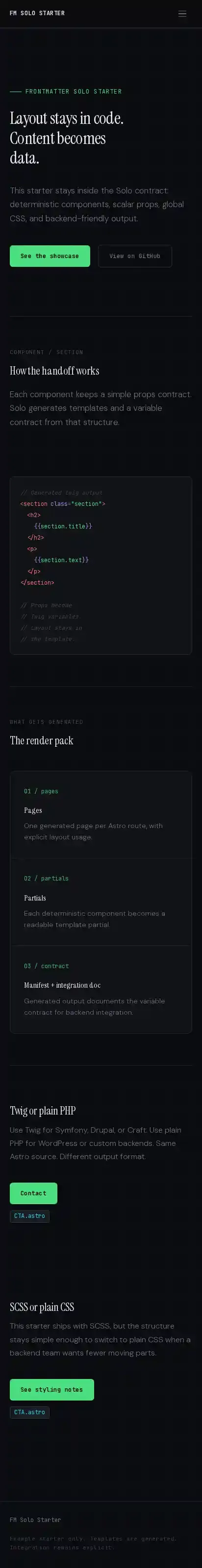 FM Solo Starter home page on mobile
