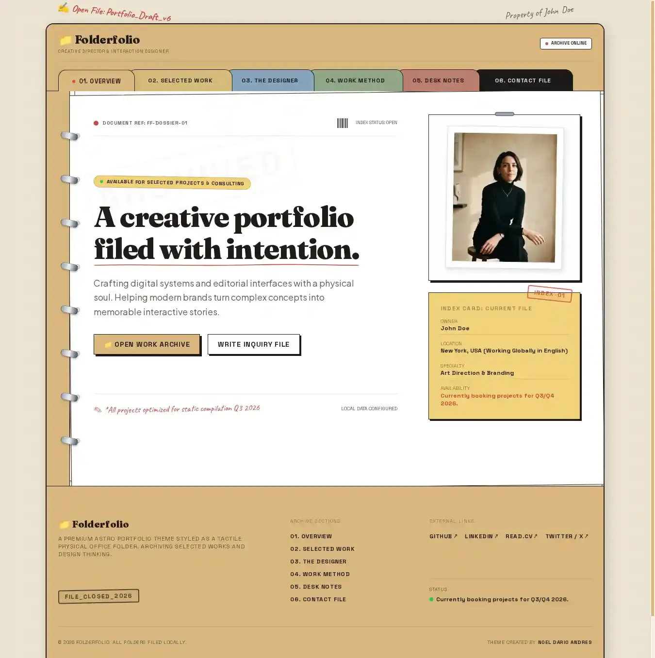 Folderfolio home page on desktop