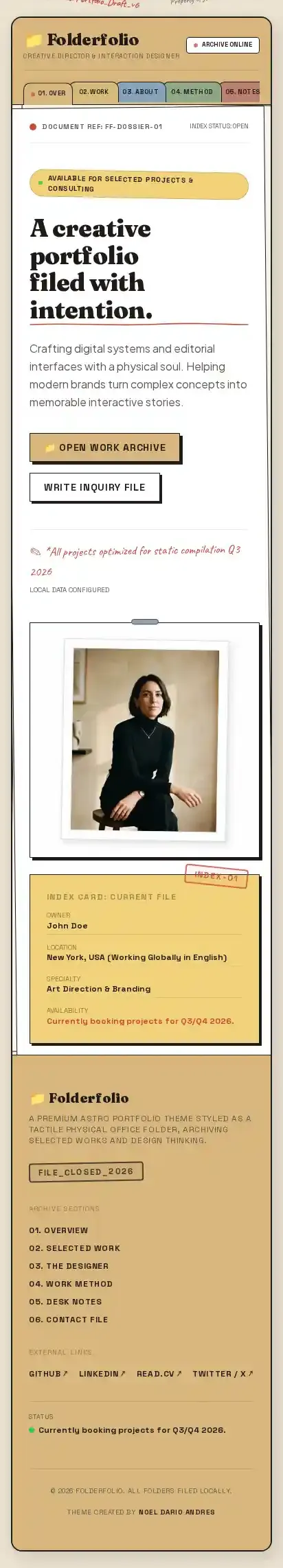 Folderfolio home page on mobile