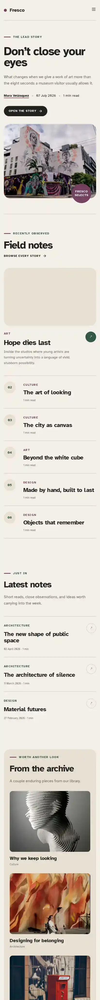 Fresco home page on mobile