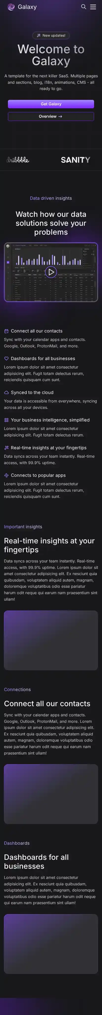 Galaxy home page on mobile