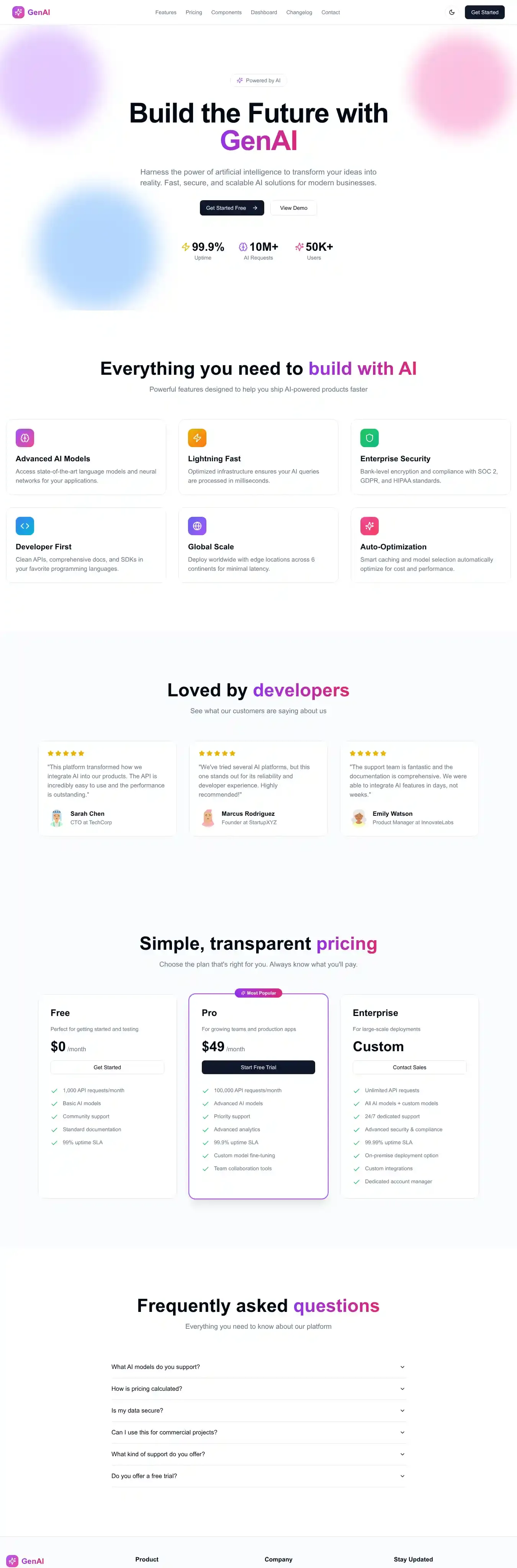 Generative AI Company home page on desktop