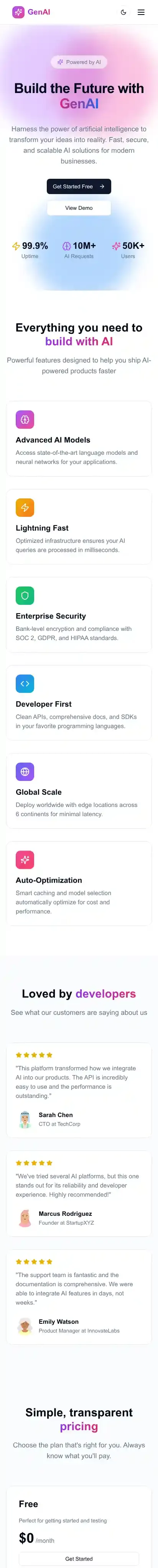 Generative AI Company home page on mobile