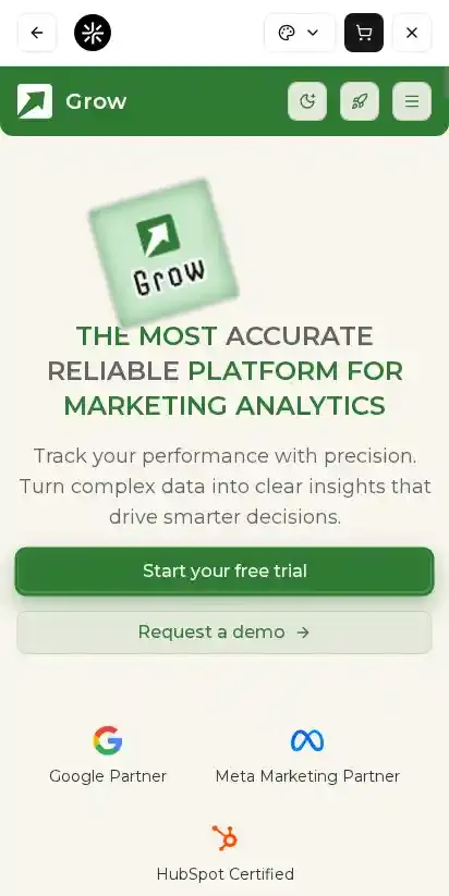 Grow home page on mobile