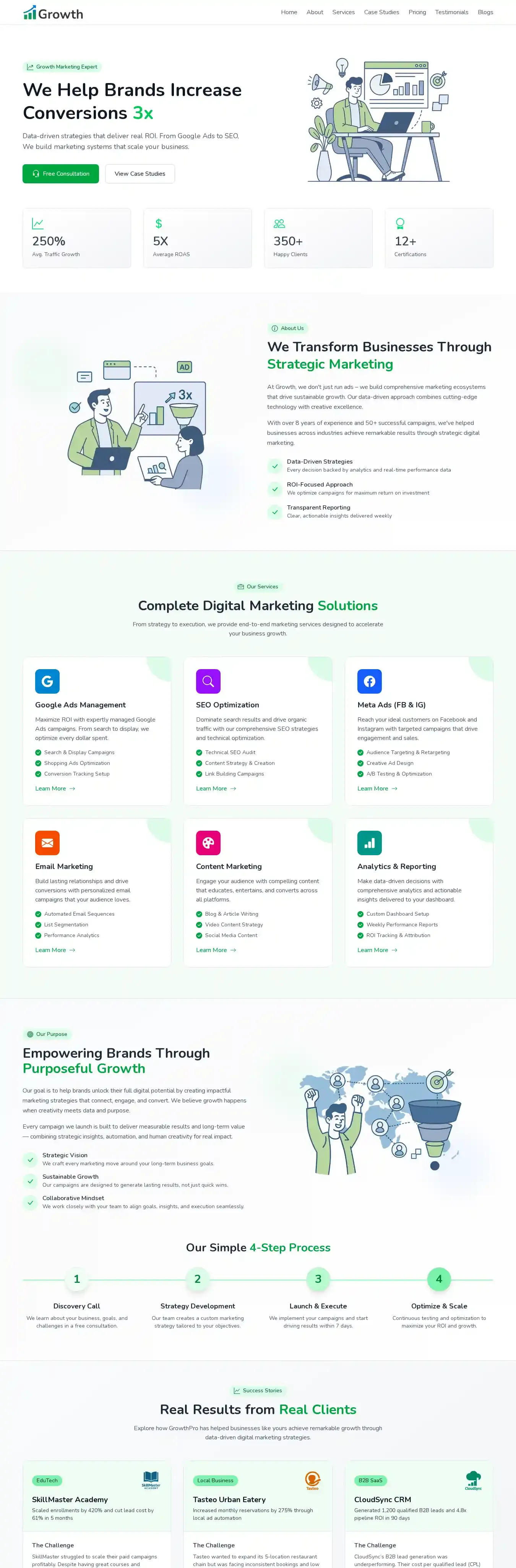 Growth home page on desktop