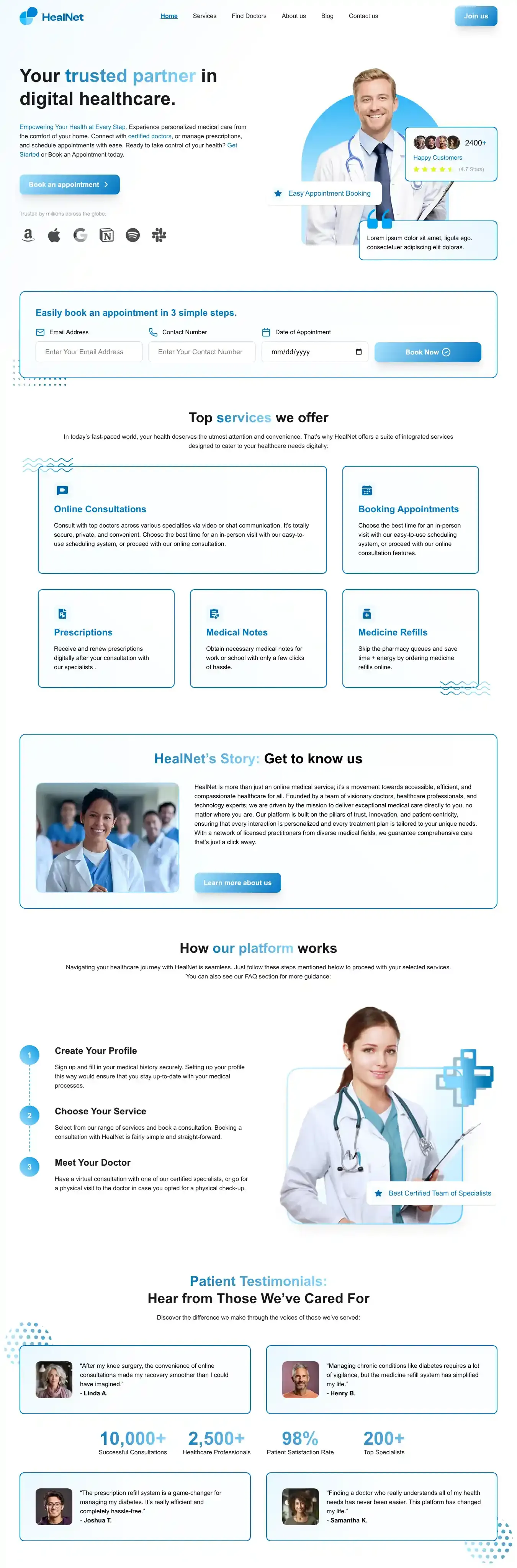 HealNet home page on desktop