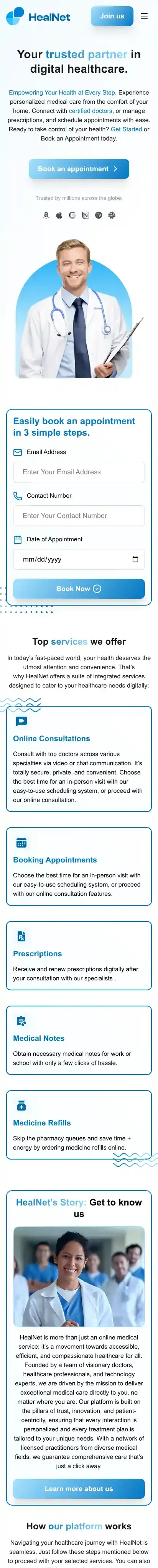 HealNet home page on mobile
