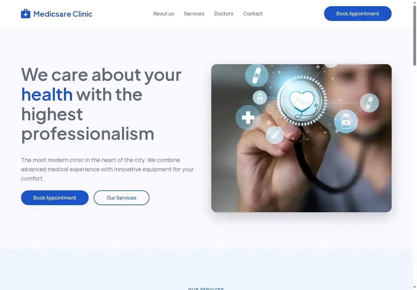 Medicsare home page on desktop