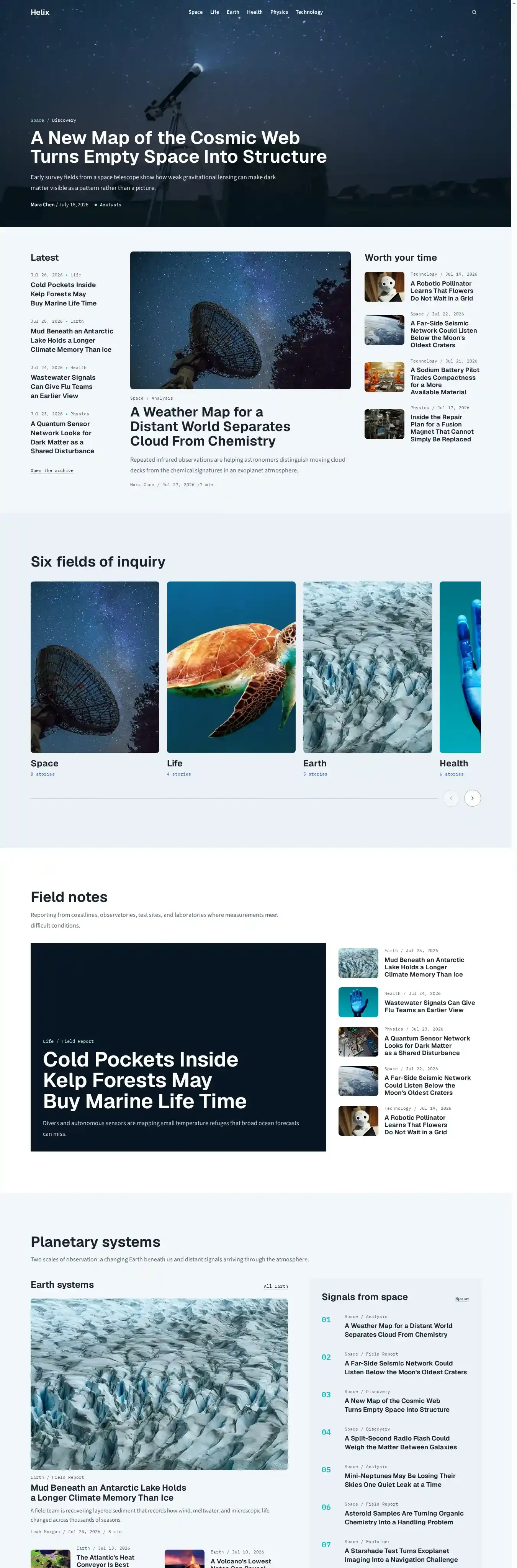 Helix home page on desktop