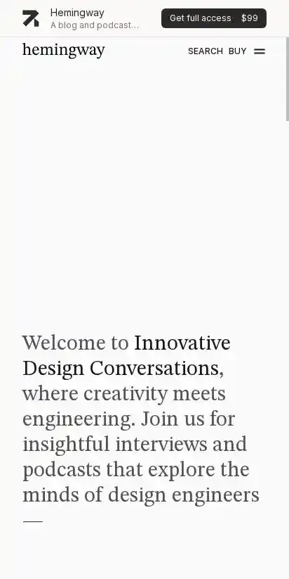 Hemingway Astro + Sanity CMS home page on mobile