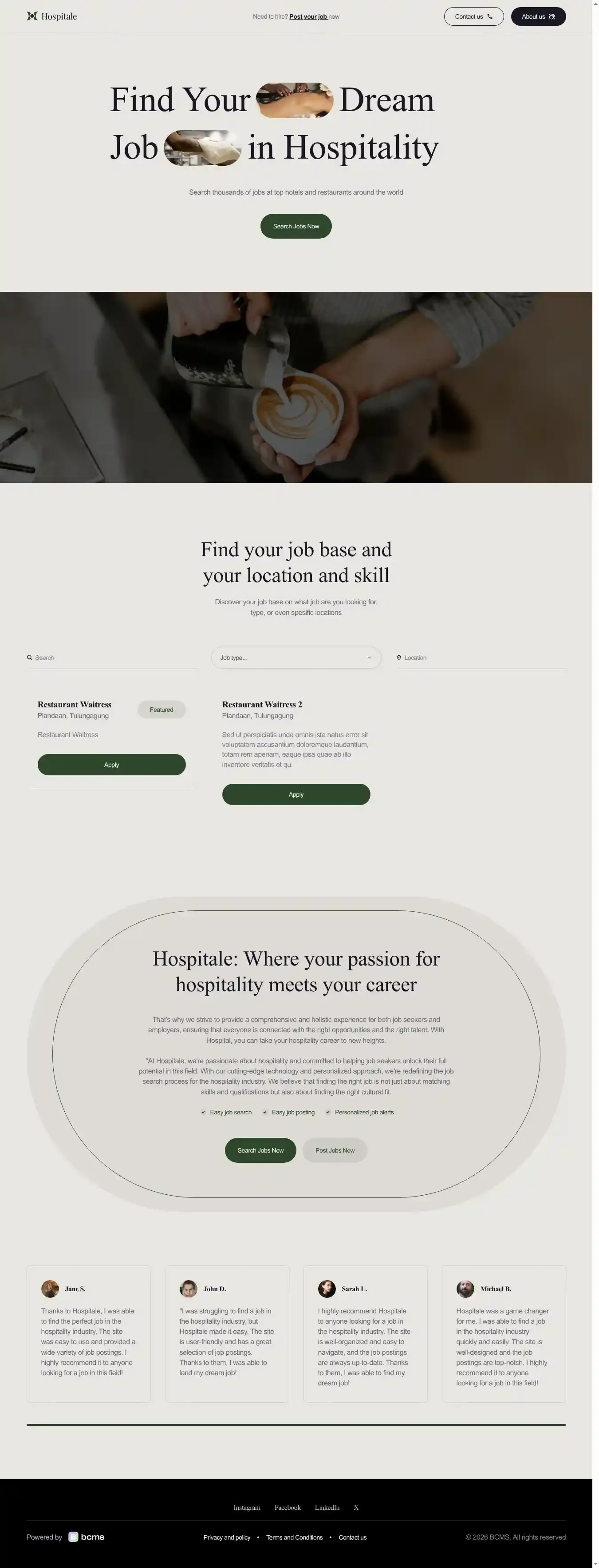 Hospitale - job-board website home page on desktop