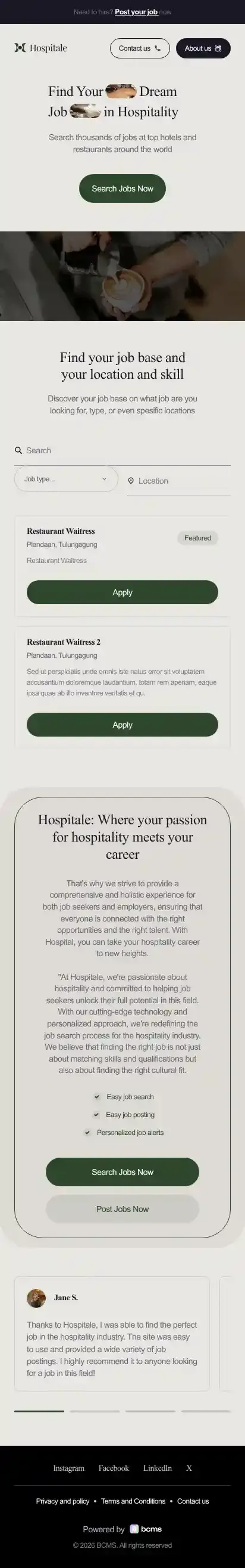 Hospitale - job-board website home page on mobile