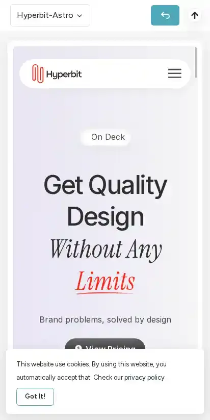 Hyperbit Astro home page on mobile