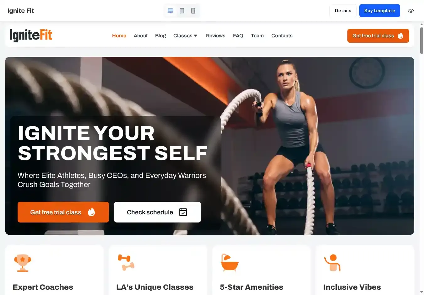 IgniteFit home page on desktop