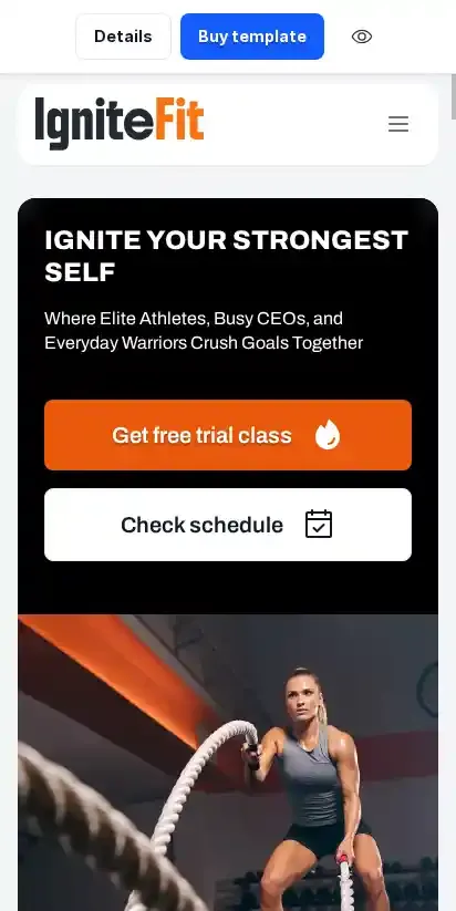 IgniteFit home page on mobile
