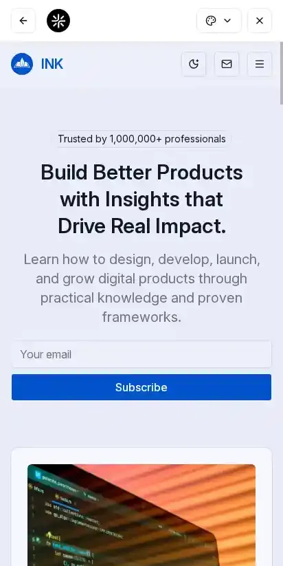 Ink home page on mobile