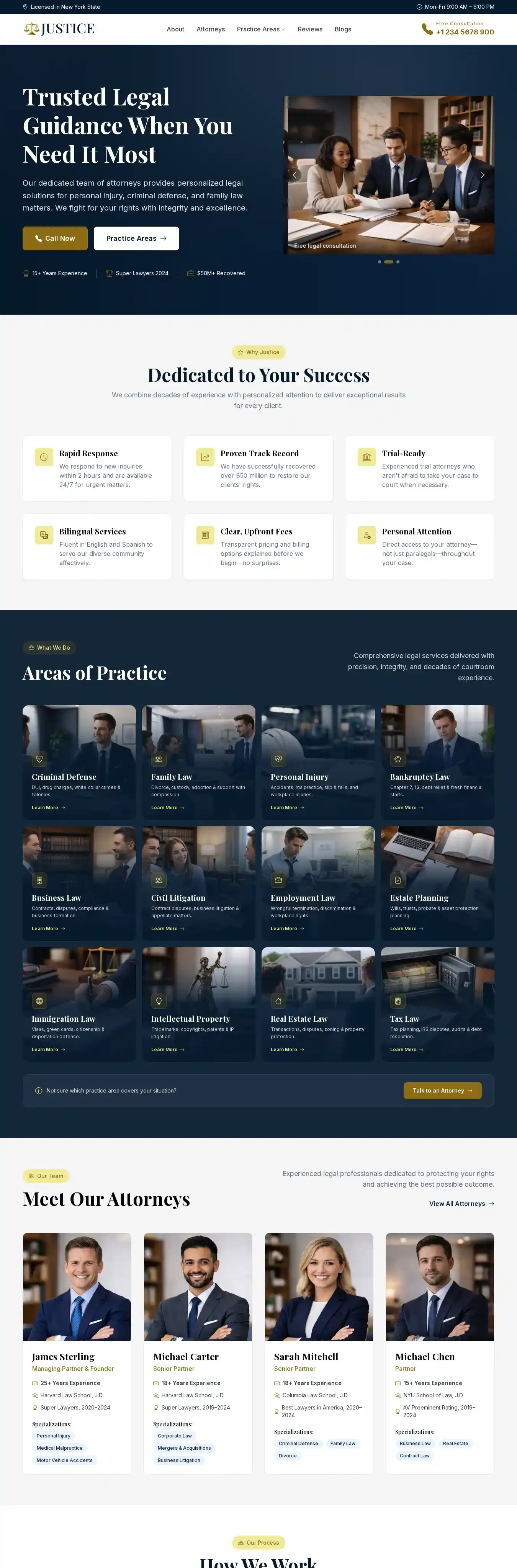 Justice home page on desktop