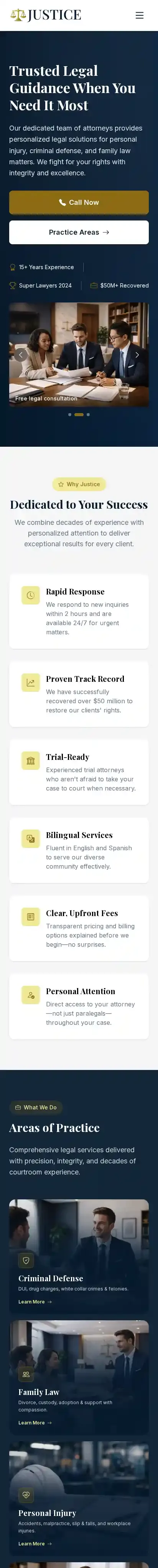 Justice home page on mobile