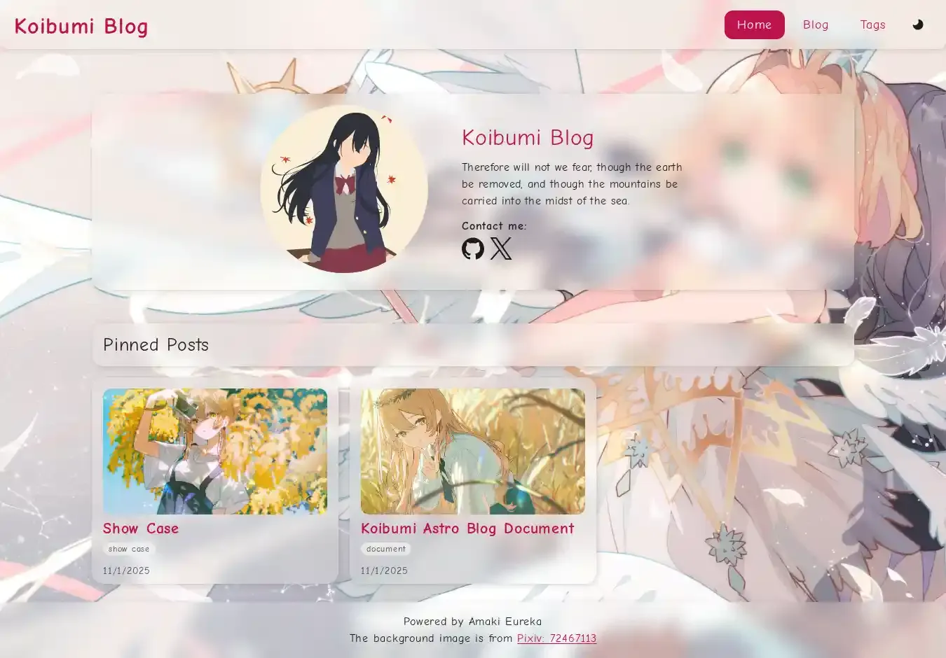 Koibumi Astro Blog home page on desktop