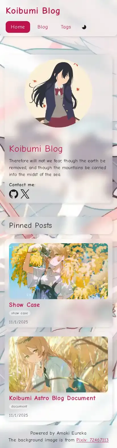 Koibumi Astro Blog home page on mobile