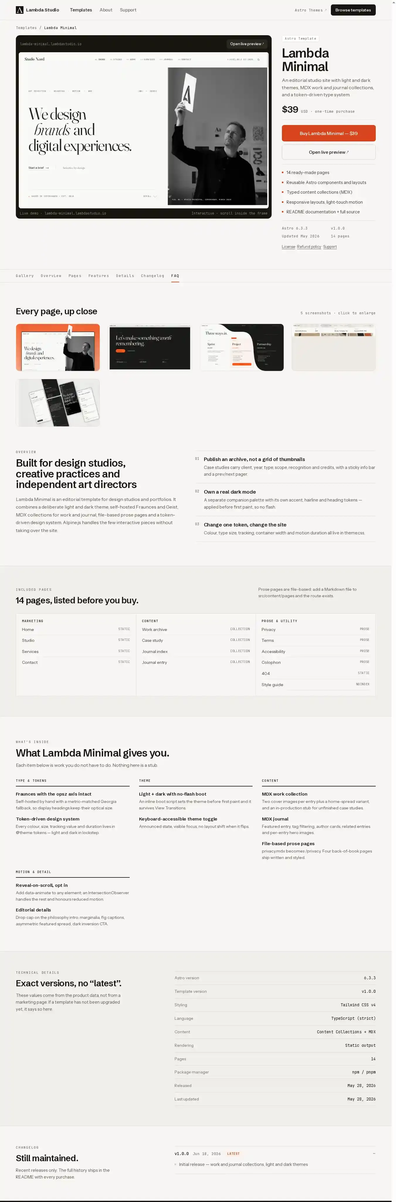 Lambda home page on desktop