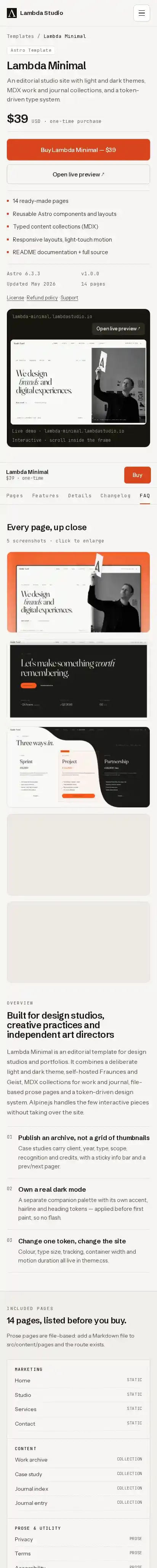Lambda home page on mobile