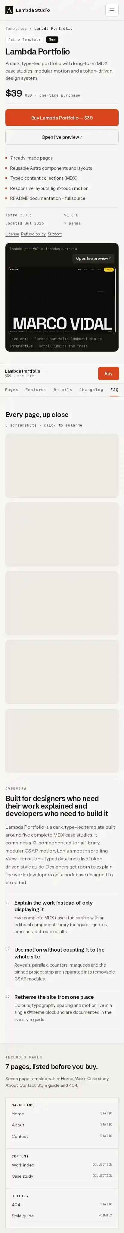 Lambda home page on mobile