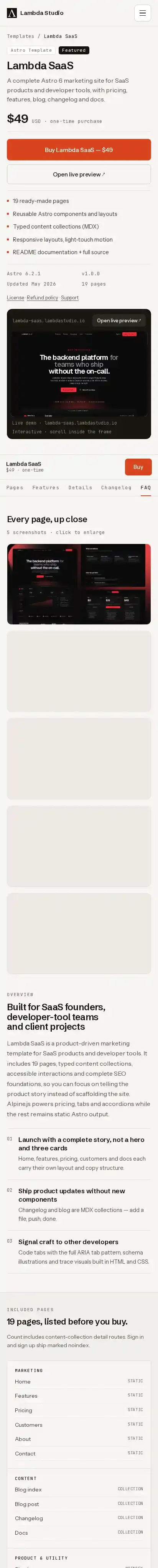 Lambda home page on mobile