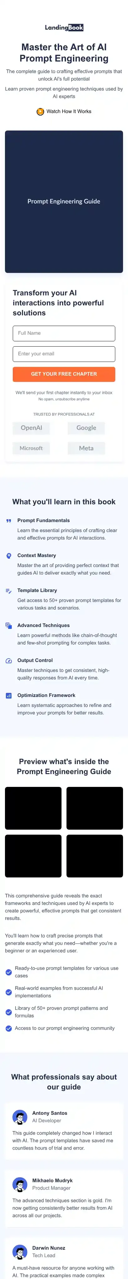 LandingBook - High performance Landing Page for Ebook home page on mobile