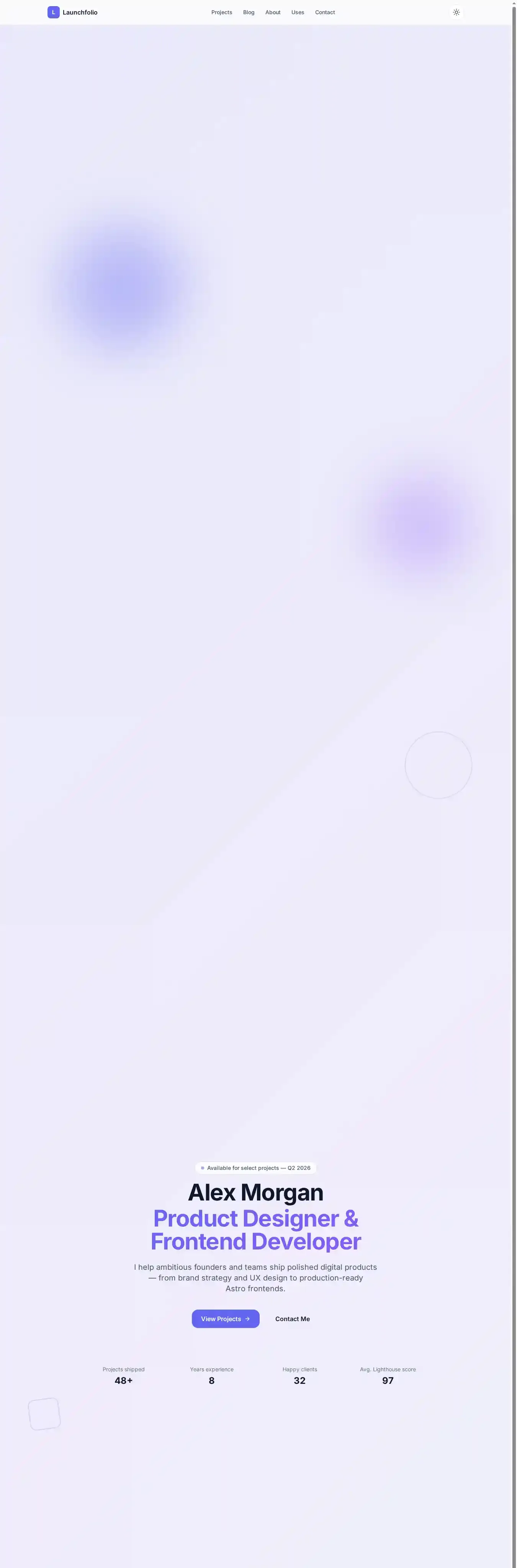 Launchfolio home page on desktop