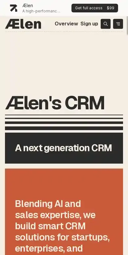 Aelen home page on mobile