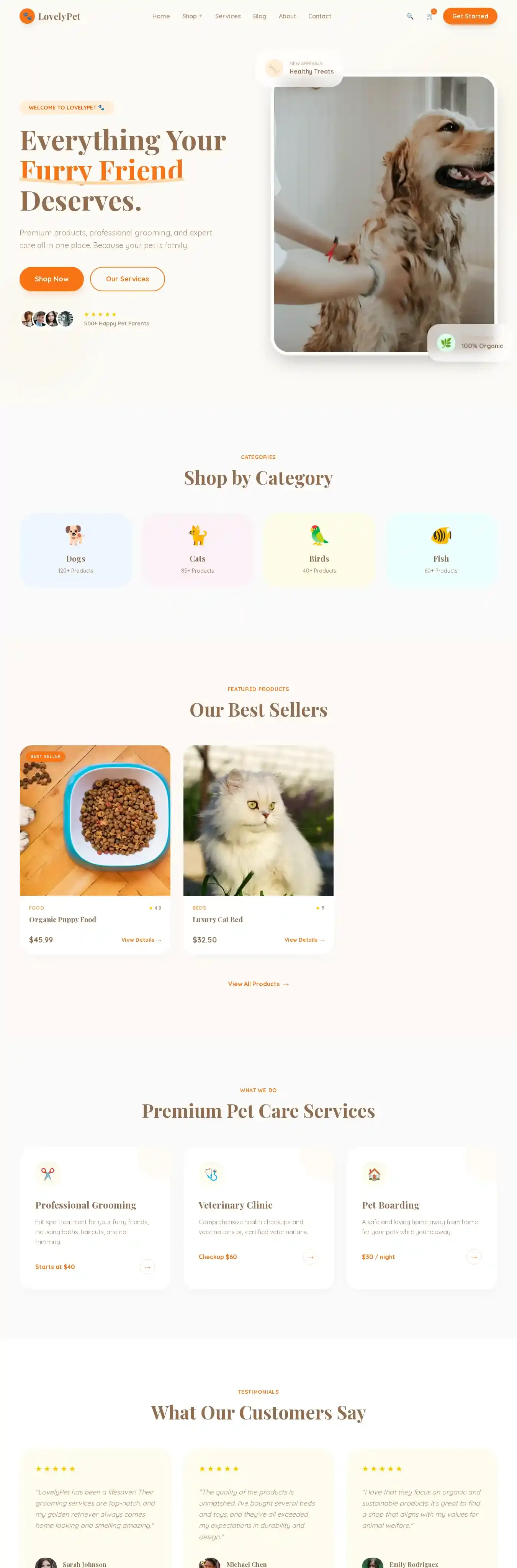 lovelypet home page on desktop