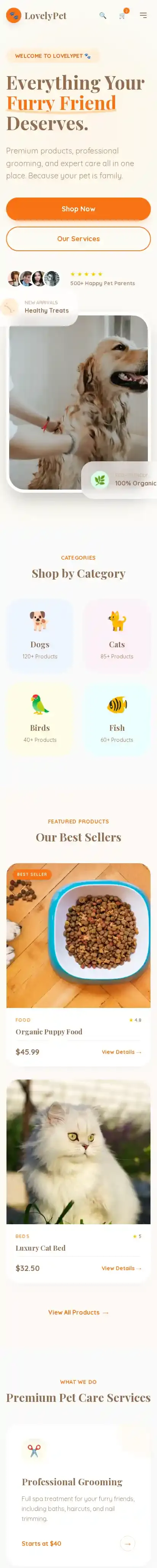 lovelypet home page on mobile