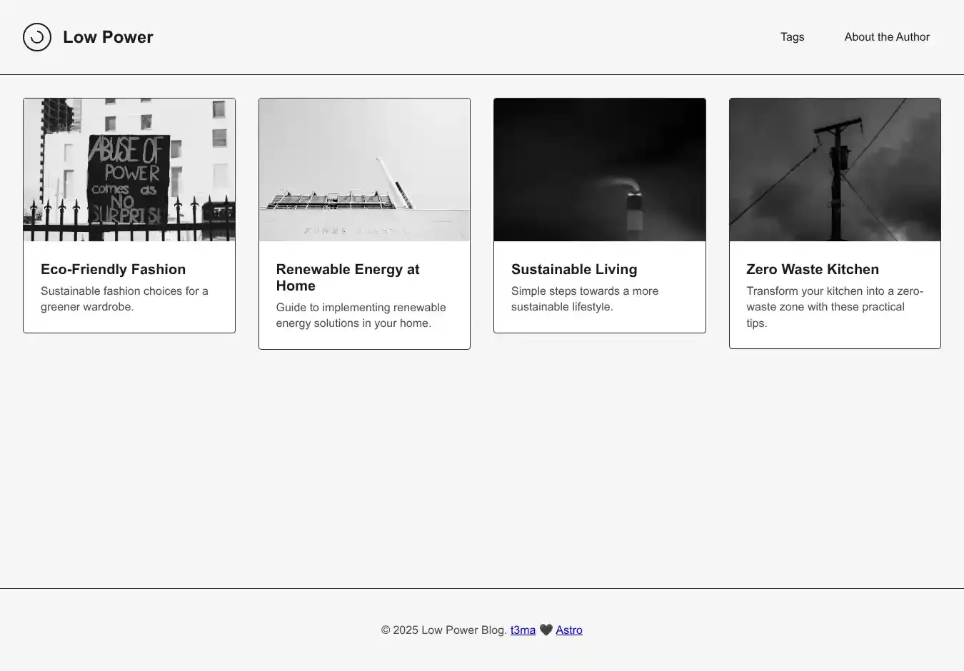 Low Power Blog home page on desktop