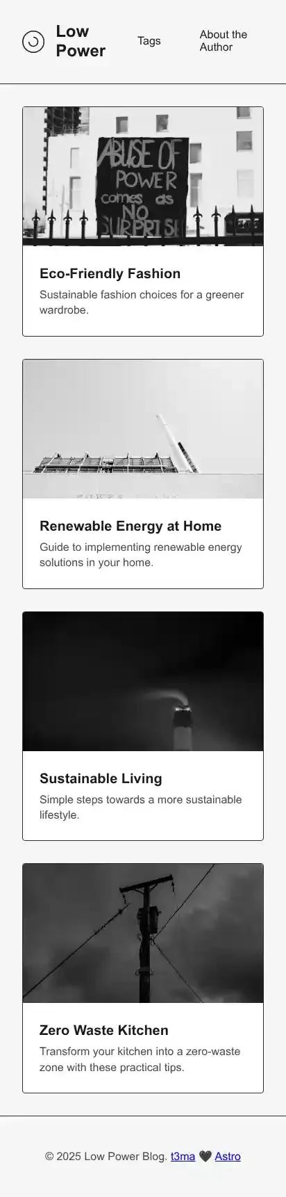 Low Power Blog home page on mobile