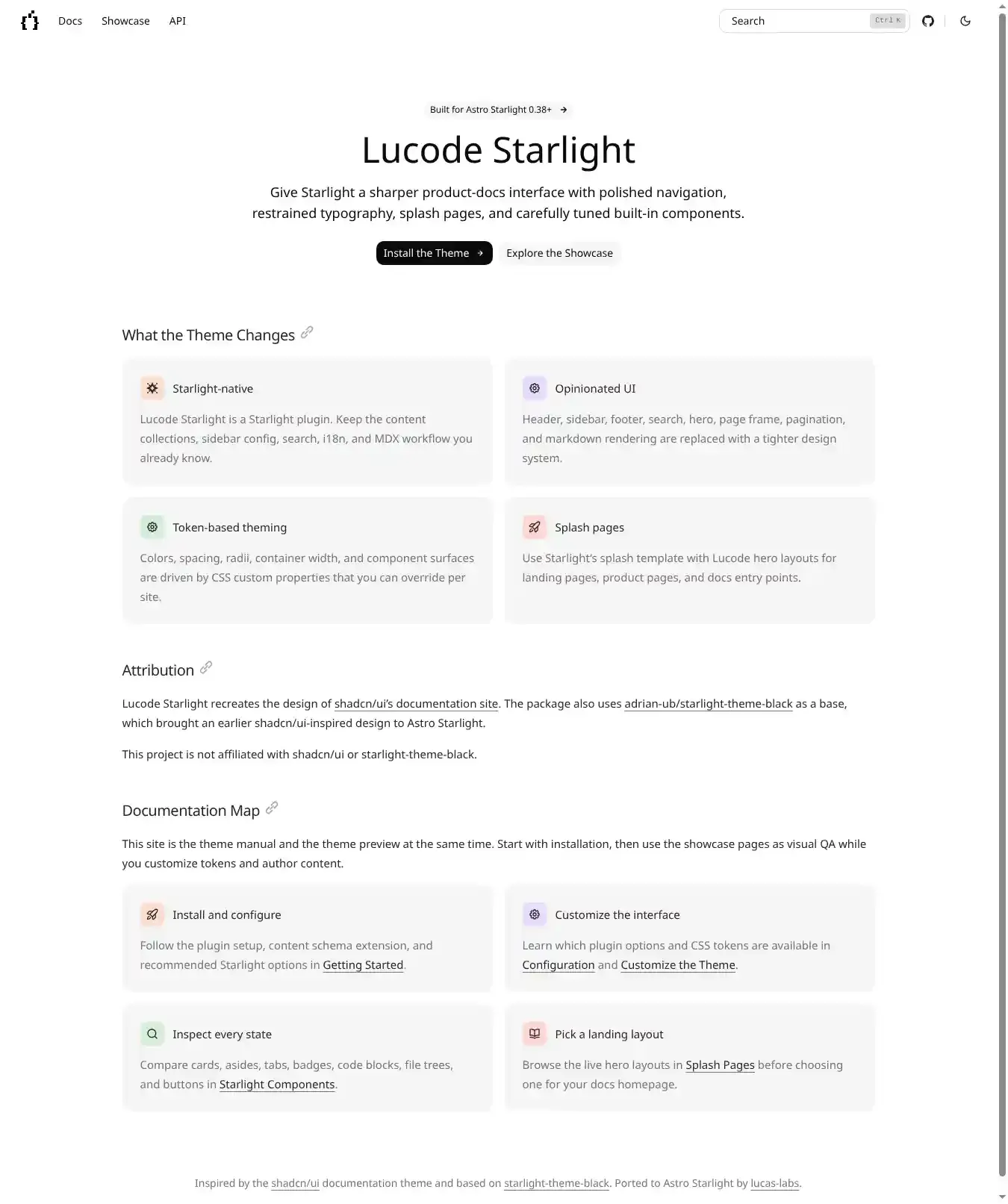 Lucode Starlight home page on desktop