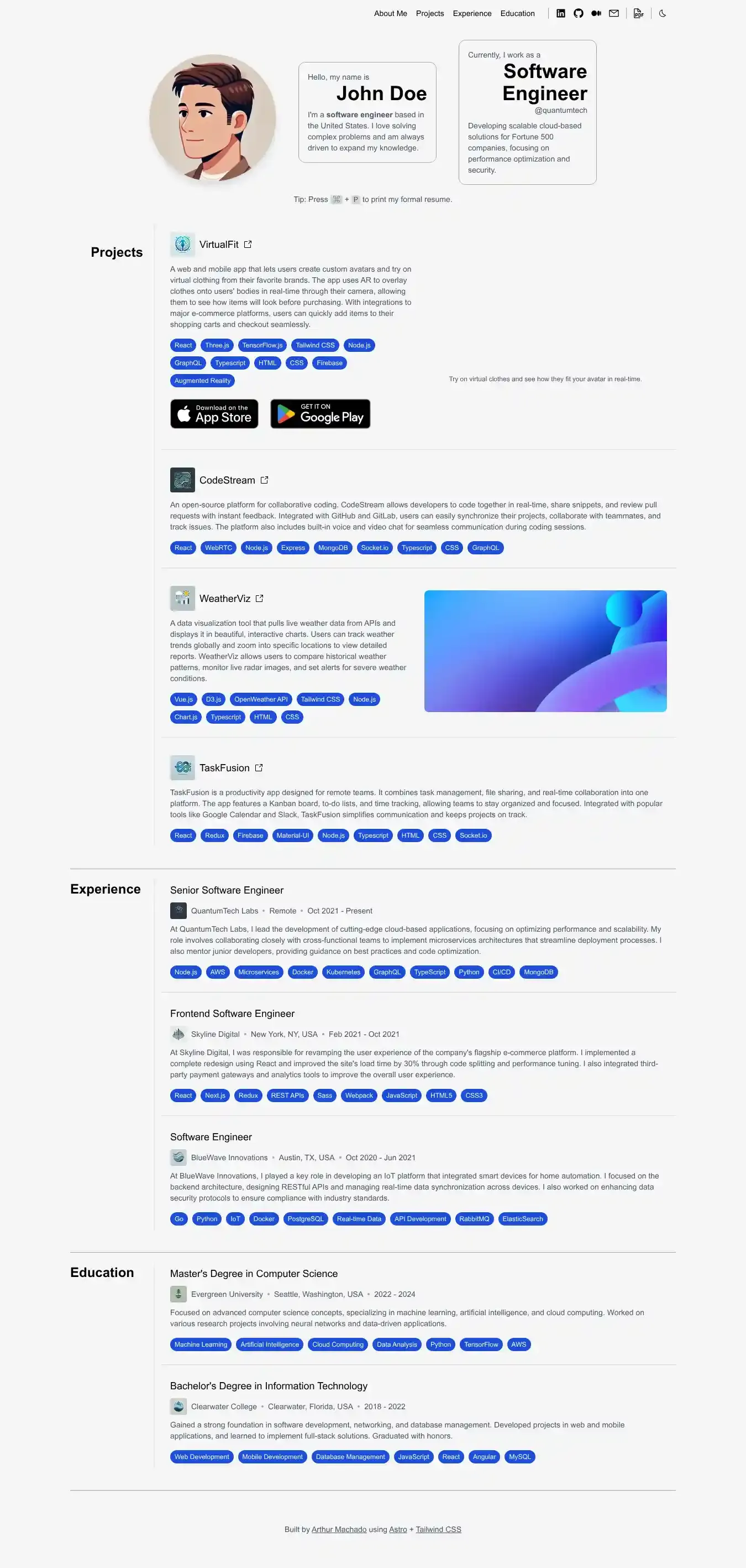 Lumen Portfolio home page on desktop
