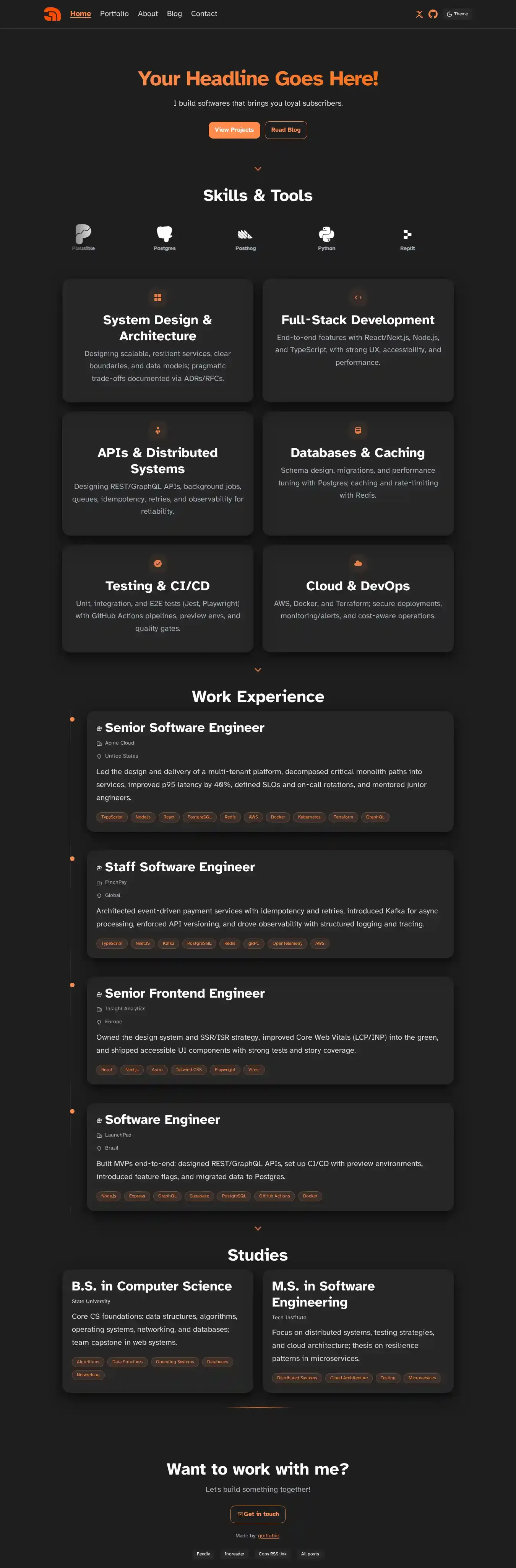 Marketing Developer Blog home page on desktop