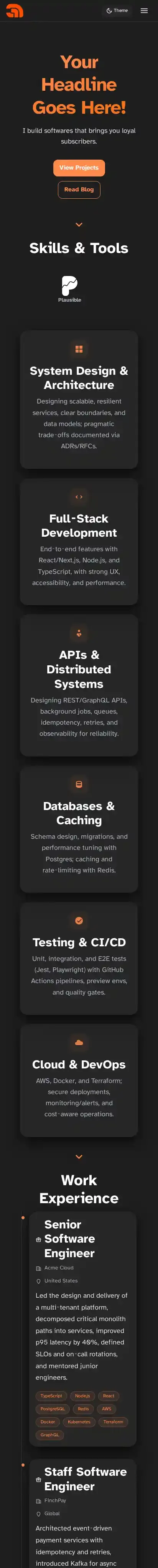 Marketing Developer Blog home page on mobile
