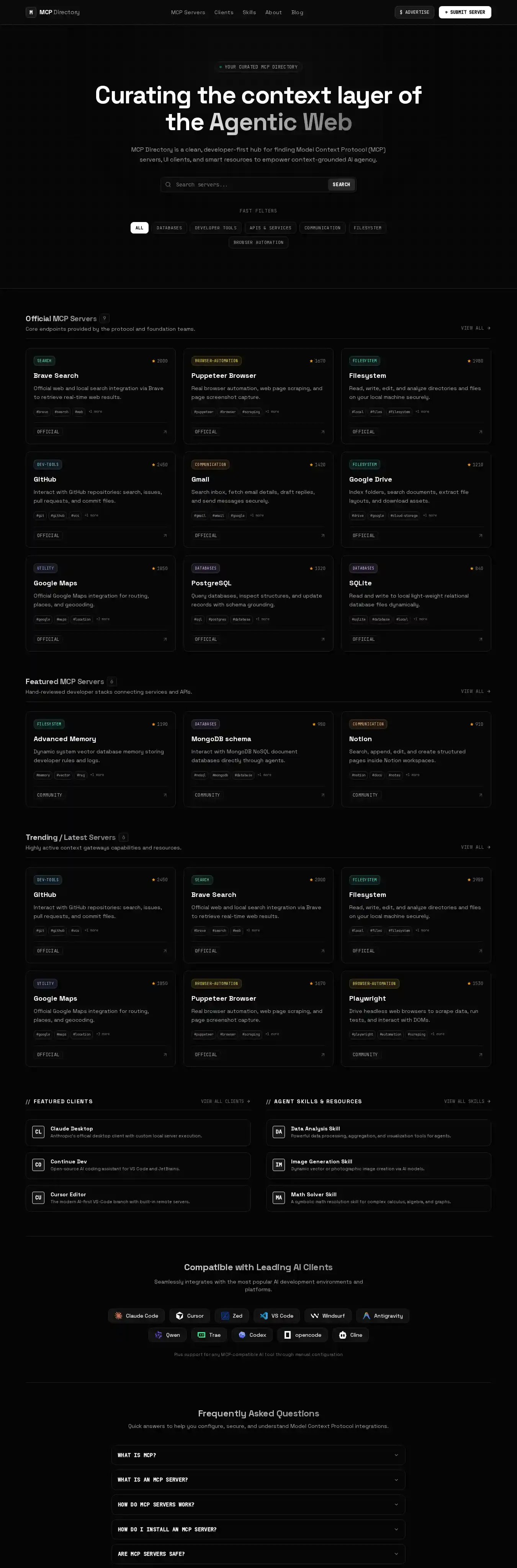MCP Directory home page on desktop
