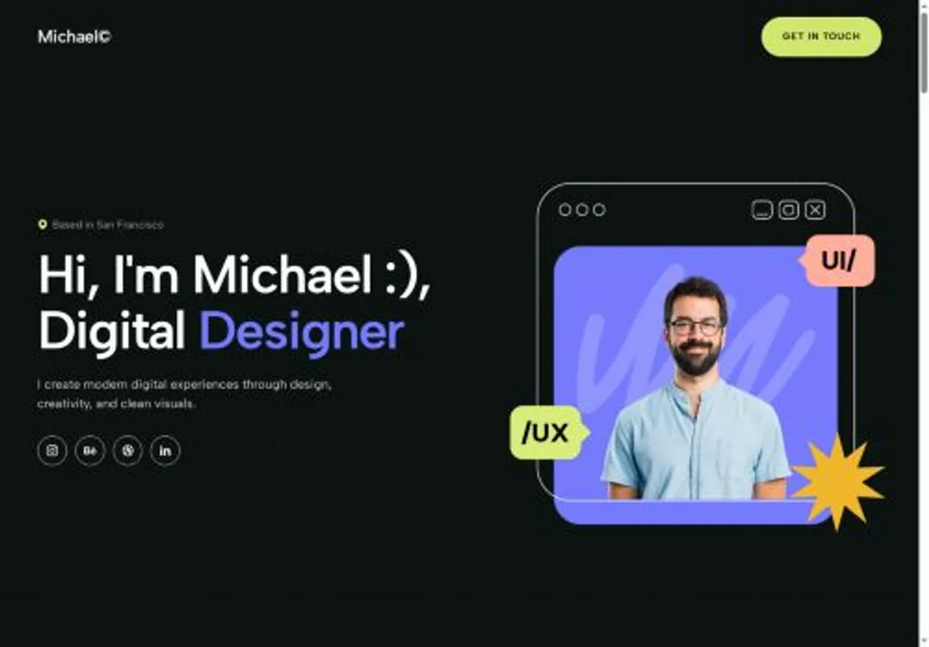 Michael home page on desktop